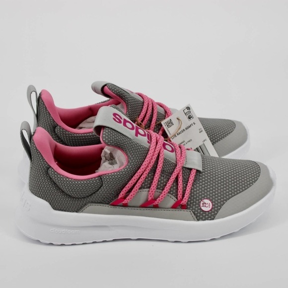 Adidas Lite Racer Adapt 5.0 Shoes Kids Size 4 in Pink/Grey NEW - Picture 2 of 8